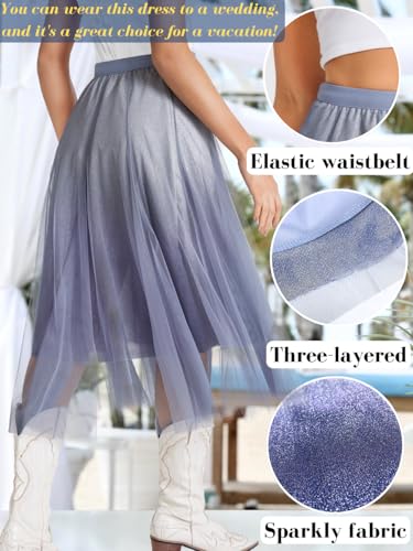 Tulle Skirts for Women Casual,Ombre A Line Flowy Midi Mesh Skirt,Music Festival Outfit Concert Birthday Party3