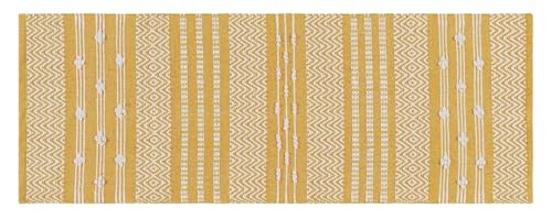 Image of FIASCO Hand Woven 100% Natural Cotton Export Quality Designer Striped Rug, Bed Side Runner Rug Carpet for Bedroom, Passage,Living Room, Size- 2X5 Feet Yellow & White Zig zag New