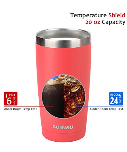 Image of SUNWILL 20oz Tumbler with Lid (Powder Coated Coral 2 pack), Stainless Steel Vacuum Insulated Double Wall Travel Tumbler, Durable Insulated Coffee Mug, Thermal Cup with Splash Proof Sliding Lid