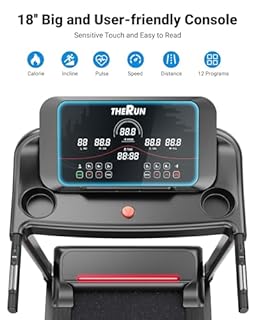 THERUN Home Treadmill with Incline 12% Auto Adjust, 3.0 HP Foldable Treadmill with LED Strip, Heart Rate Monitoring,16.5" Wider Running Belt