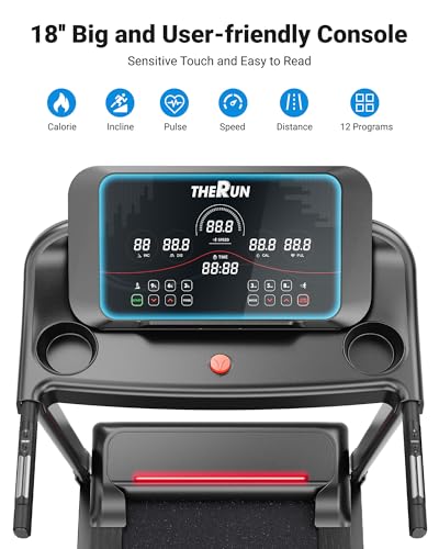 THERUN Home Treadmill with Incline 12% Auto Adjust, 3.0 HP Foldable Treadmill with LED Strip, Heart Rate Monitoring,16.5" Wider Running Belt - Image 5