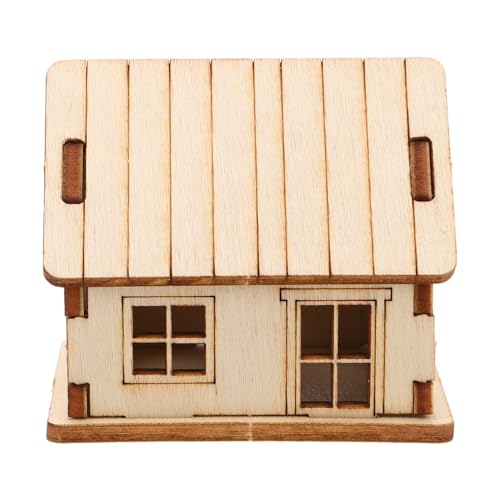 JOINPAYA Miniatur Holzhausmodell Selbstgemacht Bausatz 3D Puzzlehaus Kompakte Bemalbare Holzhütte für Sandtisch Dekoration und Kreative Bastelfreunde