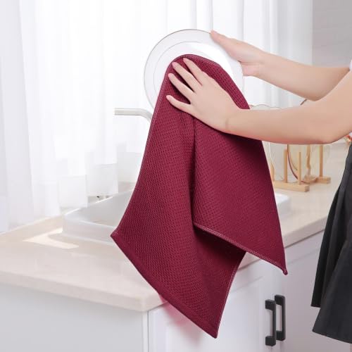 Image of Homaxy 100% Cotton Waffle Weave Kitchen Dish Towels 4-Pack, Magenta | 13 x 28 Inches, Ultra Soft Absorbent Dish Towels, Quick Drying Cleaning Towels