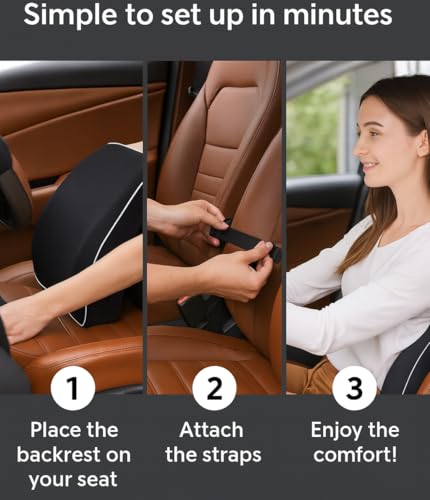 Image of Homerz Ergonomic Lumbar Support Cushion for Office Chair & Car Seat | Orthopedic Memory Foam Backrest for Long Sitting & Back Pain Relief (Line Back Seat)