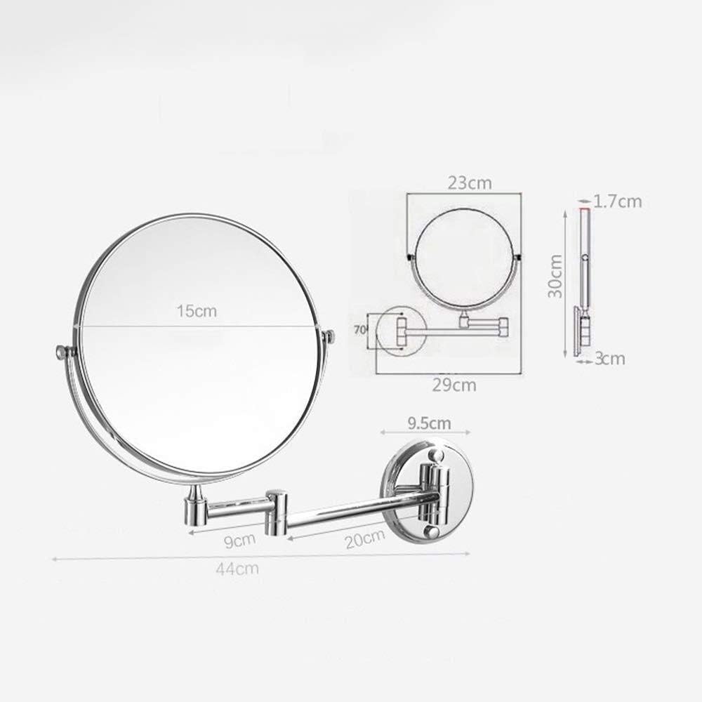 Espejo de Maquillaje montado en la Pared Baño Espejo cosmético de 6 Pulgadas Espejo telescópico Giratorio Plegable Espejo de Aumento 3X