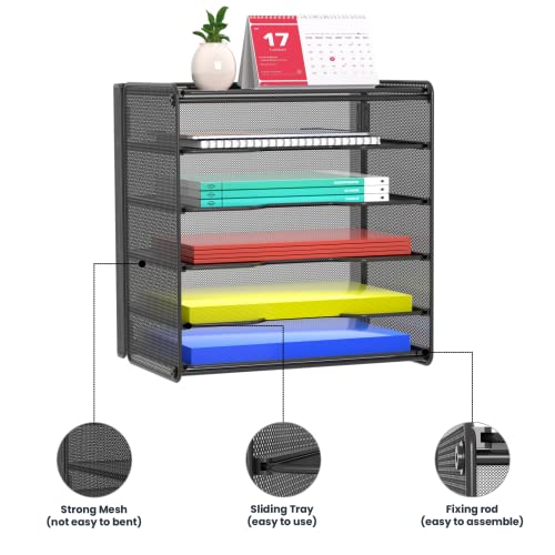 Samstar Desk File Organiser, 5 Tier Paper Organiser Letter Filing Tray File Racks Paper Storage Shelves, Black