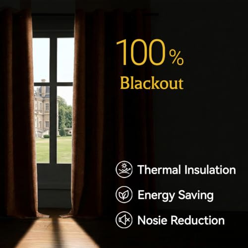 Image of Chenille 100% Blackout Curtains 108 Inches Long for Bedroom, Terracotta