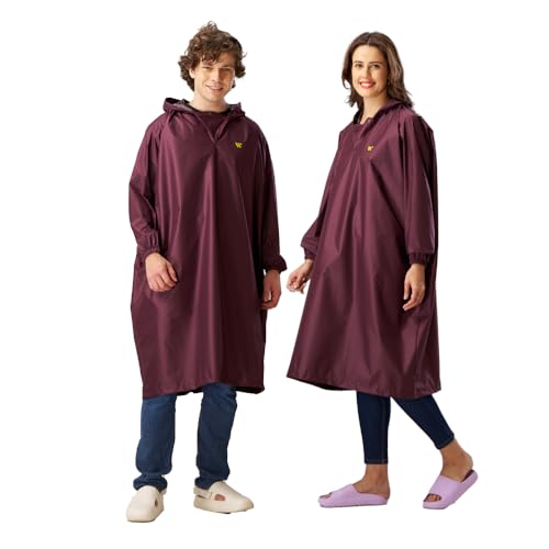 Image of ZEEL Unisex Outdoor Rain Poncho for Adult, Waterproof, Lightweight & Packable, Polyester Pullover Full Sleeves Hooded Rainwear, Raincoat for Camping, Hiking, Travelling (AZ33, Free Size, Wine)