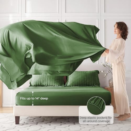 Image of MUXHOMO 7 Pieces Oversized King Comforter Set, Seersucker Bed in a Bag Oversized King Size, All Season Luxury Bedding Set with Comforter, Flat Sheet, Fitted Sheet, Pillowcases & Shams, Dark Green