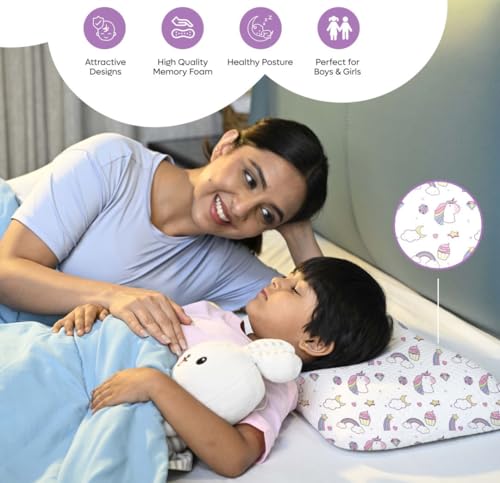 Image of Premium Memory Foam Baby & Toddler Pillow | Head,Neck & Back Support Cushion | Washable Removable Cover | Ideal for Sleeping,Reading & Resting | Age 2to9 Year | 20.5x11.5x2.5in - Unicorn Print