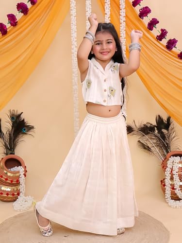 Image of The Mom Store Girls Skirt Lehenga Set | Traditional Stylish Dress For Kids Girls | Baby Lehenga Set For Girls | Elastication At Waistband | For Festivals Weddings & Special Occasions