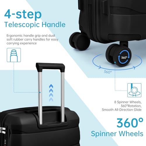 Image of Carry On Luggage 22x14x9 Airline Approved, 22 Inch PP Hardshell Luggage Carry-on Suitcase with Spinner Wheels, Carry On Suitcase Set for Women (Black)