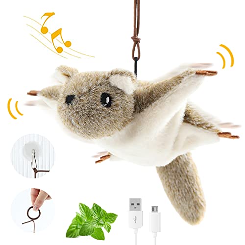 Pawsayes Cat Toys, Interactive Automatic Flapping Mouse Cat Toy For Indoor Cats, Hanging Squeaking Catnip Flying Squirrel Cat Toy Gift, Usb Rechargeable Mice Kitten Toys For Exercise #TOP7
