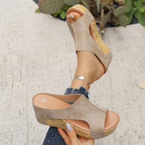 Cork Wedges & Platform Slides,Non-slip Summer Comfy Platform Orthopedic,Summer Lightweight Sandals4
