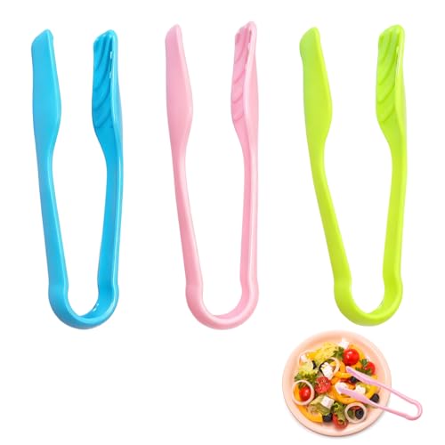 YAFIYGI 3Pcs Tongs for Kids Mini Colored Plastic Cooking Tongs and Tweezers for Toddler Fine Motor Skills Small Kid Tong for Serving Appetizers Baking Salad Grilling and Kitchen Use(5.7 Inch)