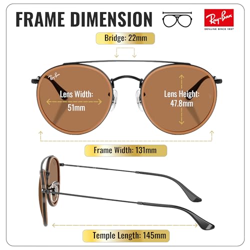 Image of Ray-Ban RB3647N ROUND DOUBLE BRIDGE Round Shaped Sunglasses for Men & Women with Official RAYBAN Eyewear Kit