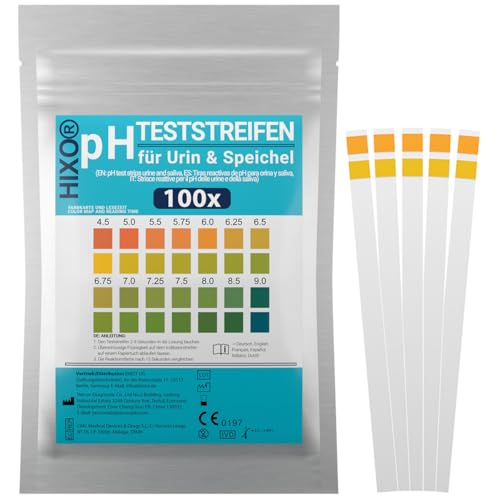 HIXO 100x pH Teststreifen für Urin & Speichel – pH-Wert messen 4,5–9,0 – pH Papier für Diät & Gesundheit – Säure Basen Balance Ermittlung