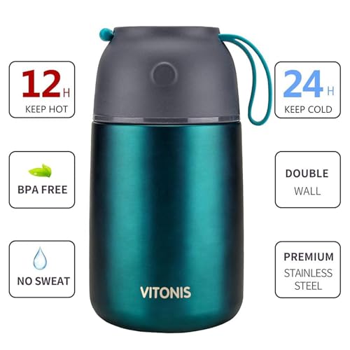 VITONIS Thermobehälter für Essen 500ml Edelstahl Isolierbehälter Gefäß für warme Speißen, Essen, Suppe… – Ansicht 5
