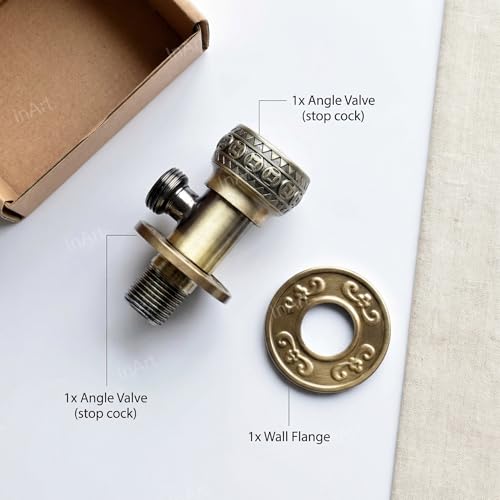 Image of InArt Zinc Angle Cock Valve for Bathroom & Kitchen | Stop Cock with Wall Flange | Antique Brass Finish (Antique Bronze) - 5 Year Warranty