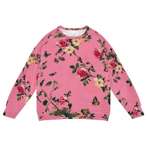 JUNZAN Aesthetic Rose Hot Pink Kids Girls Pullover Hoodie Fleece Kids Pullover Hoodie Party 4T