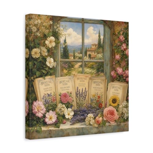 Toile florale vintage 35x35 cm idéale au-dessus de la cheminée du salon
