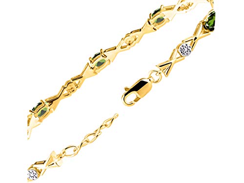 Image of Rylos Bracelets for Women Yellow Gold Plated Silver XOXO Hugs & Kisses Tennis Bracelet Gemstone & Genuine Diamonds Adjustable Fit 7 inch-8 inch Wrist, 10 Gorgeous 6X4MM Jewelry for Women Friendship Bracelets