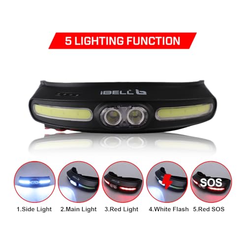 Image of IBELL HL8245S Headlamp Torch with Headband, Rechargeable, LED with 5 Light Modes, Type C Charging, Light Weight, Super Bright & Long Range, for Cycling, Trekking, Camping (Black)