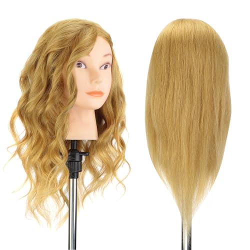 Cabeça de cabeleireiro Neverland de 16", 100% cabelo autêntico, para cabeleireiro, com pelo comprido, cabeça de pulso modelo mannequin com suporte