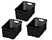 BranQ - Home essential Korb in Rattan Design 3er Set Grösse M 10 l, BPA-frei Kunststoff PP, Schwarz, 28,8x19,7x16,2 cm, 3 STK, M