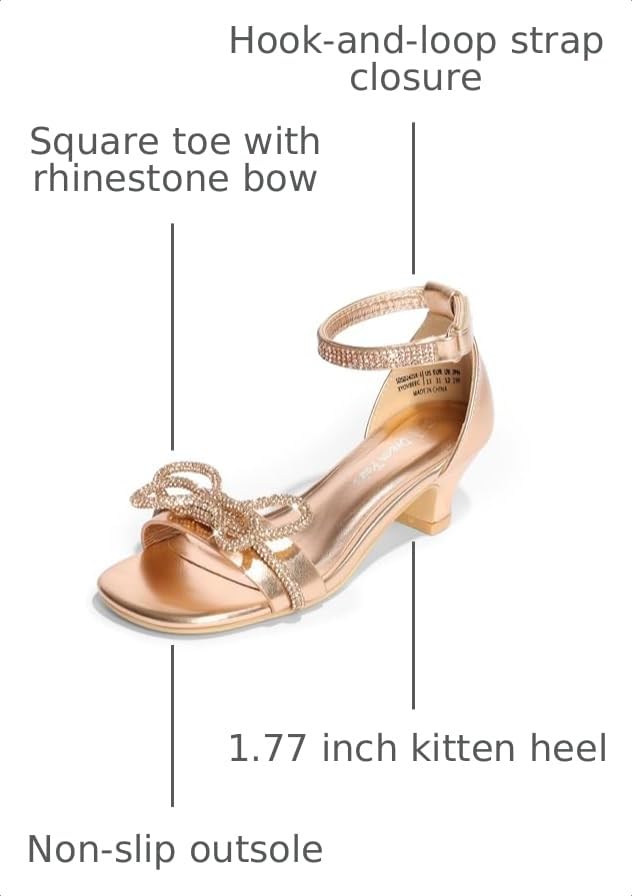 Image of DREAM PAIRS Girls Dress Sandals Bow | Rhinestone bow adds sparkle while a cushioned insole hook-and-loop strap and non-slip outsole support comfortable wear
