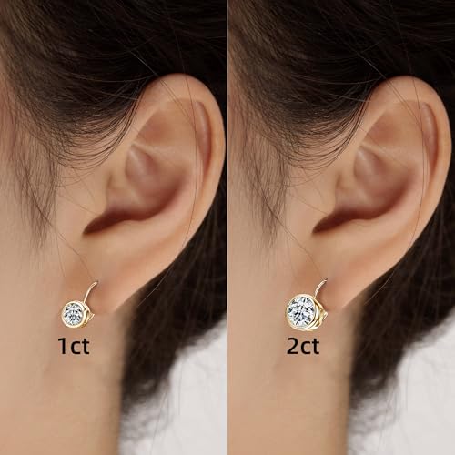 Moissanite Hoop Earrings, 925 Sterling Silver Hypoallergenic Bezel Set Leverback Drop Earrings for Women, D Color VVS1 Lab Created Imitation Diamond Round Cut Jewelry Gifts4
