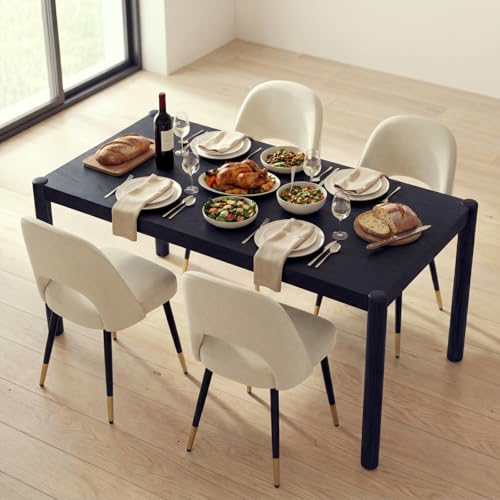 Image of DUOMAY Modern Rectangular Dining Table, 64.5'' Farmhouse Solid Wood Kitchen Tables for 4-6 Person, Breakfast Dinner Tables for Dining Room, Kitchen, Living Room, Black