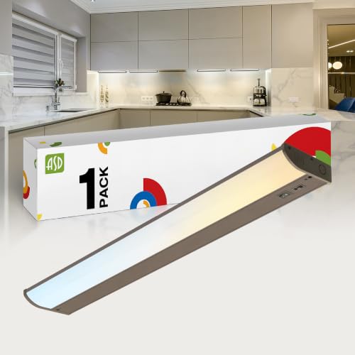 Image of ASD LED Under Cabinet Lighting, 24 inch 12W 822 LM Dimmable Hardwired Under Cabinet Lights for Kitchen, 3000K Soft /4000K Cool /5000K Daylight, Under Counter Light Fixtures, ETL, Bronze, Bullnose Design
