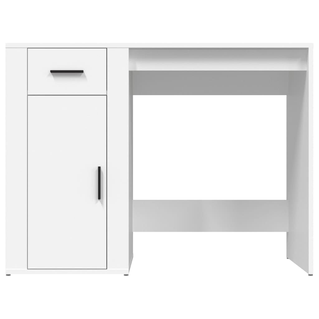Schreibtisch Weiß Holzwerkstoff 100x49x75 cm mit Schublade und Schrank Stauraum für Homeoffice Arbeitszimmer PC Laptop Sekretär ergonomisch platzsparend vielseitig für Schüler und Gaming