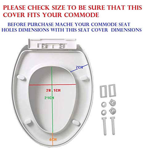 Image of MLD HKM-01 Wall Hung Polyethylene Oval Shaped Design Hydraulic Soft Closing PP Toilet Seat Cover Hinge Size adjustment sideways front back fit all brand Commode Close White Color