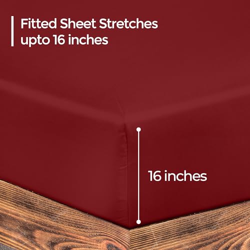 Image of ROYALE LINENS 300 Thread Count 100% Long Staple Combed Cotton Fitted Sheet Full - Super Soft Deep Pocket Bottom Sheet - Fitted Sheets Only - Elastic Sheets (Full, Red)