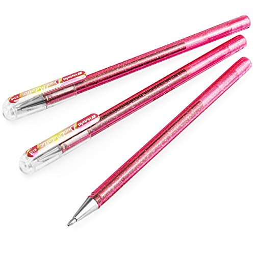 Pentel Hybrid K110 - Bolígrafo de gel líquido (3 unidades), color rosa claro, verde metálico y dorado