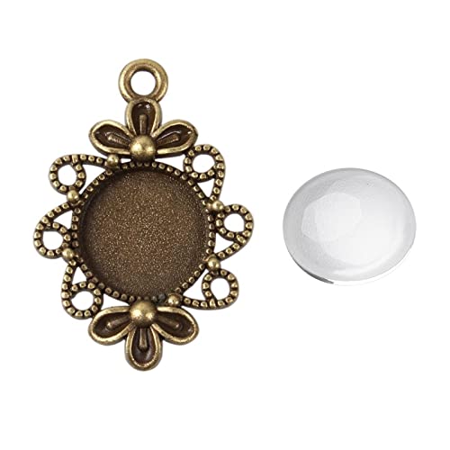 Perlin Set di 10 medaglioni in filigrana in metallo e bronzo e 12 mm rotondo in vetro trasparente cabochon, montatura super effetto, 30mm für 12mm Cabachon, Vetro