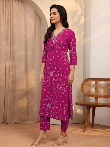 Image of Libas Printed Cotton Blend Straight Kurta Set for Women | daily wear suit