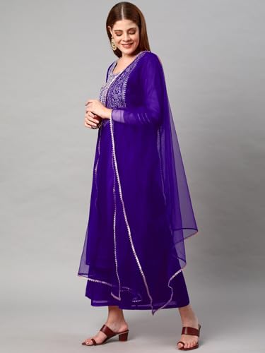 Image of GoSriKi Women's Cotton Blend Solid Straight Kurta with Palazzos & Dupatta (DHARAN)