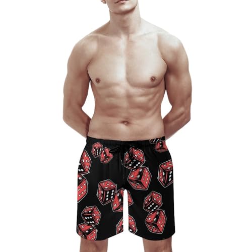 Red Dice Print Men's Swim Trunks Quick Dry Beach Shorts Casual Board Shorts Swimsuits with Pocket2