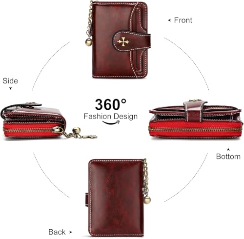 Womens Wallet Small Leather Slim Wallet Bifold Womens Card Wallet with Zipper Coin Pocket ID Windows3