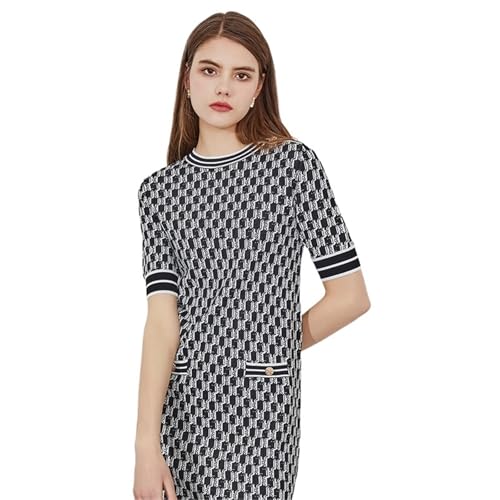 Robe d'été à manches courtes pour femme style rétro chic mi-longue col rond