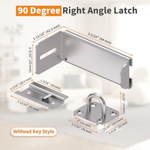 Image of 3.3 inch Sliding Barn Door Lock, 90 Corner Latch (Silver-2 Pcs)