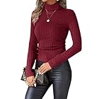 Ekouaer Women Turtle Neck Tops Long Sleeve Shirts Fall Fashion 2025 Outfits Basic Thermal Underscrubs Red