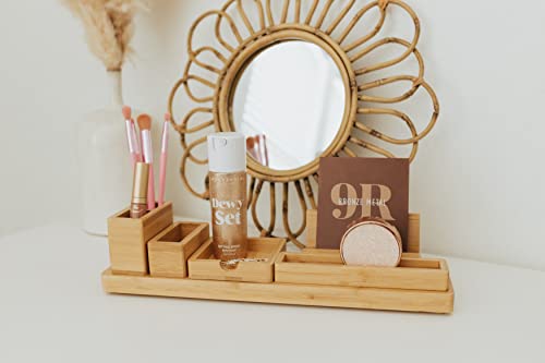 Bamboo Office Desk Organizer With 6 Adjustable Compartments, Neutral Wood Finish, Vanity Tray Set, Dresser, Counter Organizer, Toilet Top Bathroom Decorative Tray, Work From Home Accessories #TOP7