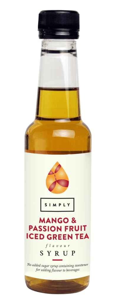 Simply Mango & Passion Fruit Iced Green Tea Syrup, Vegan, Halal, & Gluten Free Beverage Syrup for Cocktails & Mocktails (250ml)