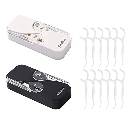 GUGUGO 2 Stück Tragbare Reise Zahnseide Spender mit 24 Stück Zahnseide-Picks, Zahnseide-Picks, Floss, Wiederverwendbarer Reise-Zahnseide-Spender, Zahnseide-Organizer (Schwarz+Weiß) Cover