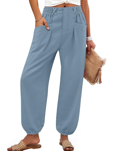 Image of ANRABESS Womens Pants Elastic Waist Summer Casual Harem Barrel Lounge Work Slacks Cropped Beach Vacation Clothes with Pockets