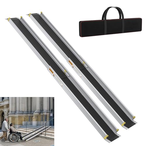 YRHome Lot de 2 rampes télescopiques pour fauteuil roulant - 107 à 183 cm - Rampe télescopique réglable - Antidérapantes et portables - Jusqu'à 300 kg - Pour fauteuils roulants manuels - En aluminium